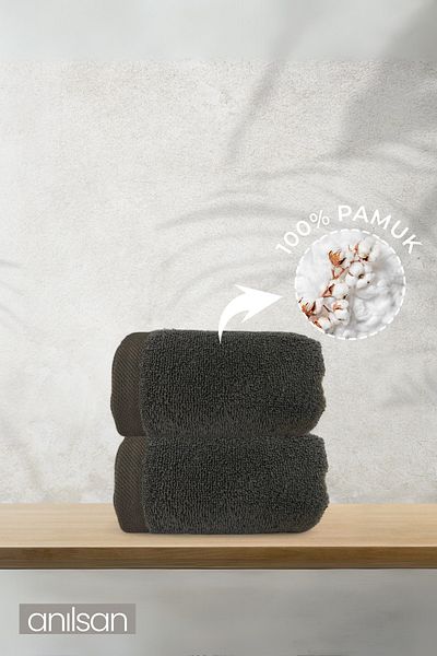 Anılsan 2 Pack Siva Anthracite Hand Towels - 50X70 Cm, 225 Gr, 100% Cotton, Spa and Hotel Towels, Daily Use