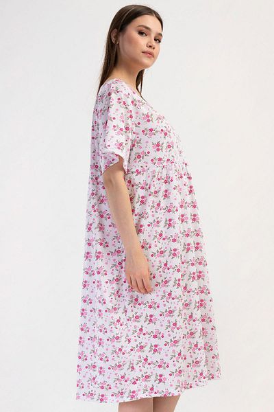 VİENETTA Women's Large Size Short Sleeve Pink Nightgown 100% Cotton C6T8N7O161