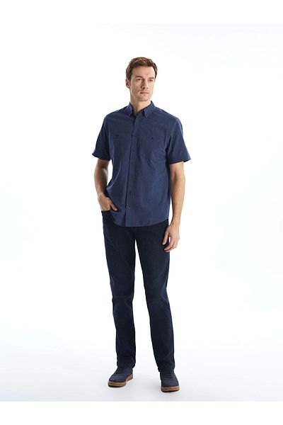 LC Waikiki Ανδρικό πουκάμισο LCWAIKIKI Classic Indigo Regular Fit με κοντό μανίκι από ποπλίνα