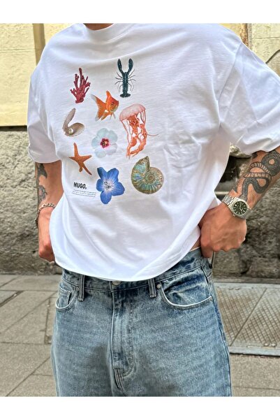 The Champ Clothing Γυναικείο καλοκαιρινό πολύχρωμο λευκό μπλουζάκι με αστερίες και κοράλλι