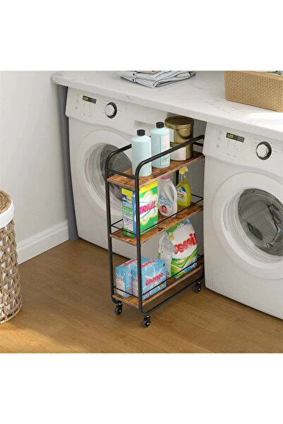 Viyogo Slim shelf with 3 MDF shelves and metal structure, 360° rotating, 50 x 20 x 81 cm, black with brown