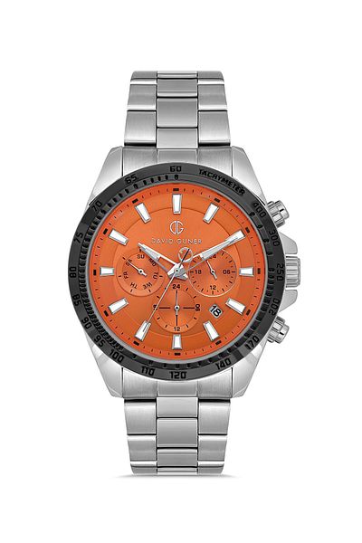 DAVID GUNER Men's Silver Black Coated Orange Dial Watch Dg-8743Ga-J11