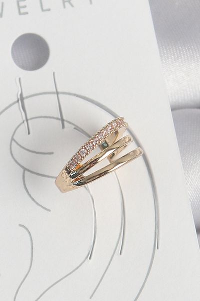 callerrons accessories Brass Gold Color Zircon Stone 3 Row Model Women's Cartilage Earrings - Ebj250522W34197