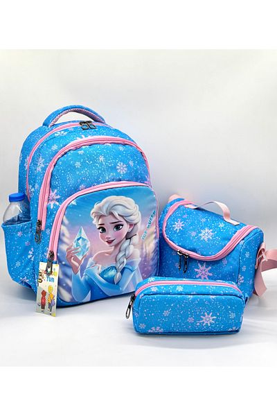 Bevitton Set de 3 geanți albastru pentru școala primară pentru fete și copii, cu model de caractere