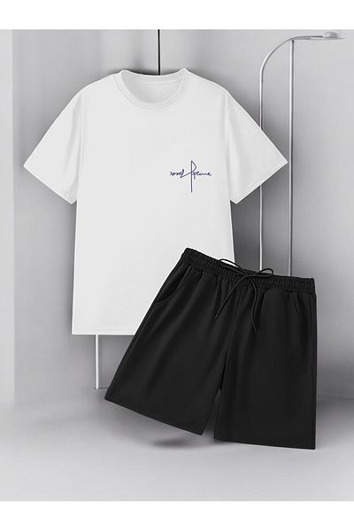 uyguntarz Σετ σορτς μπλουζάκι με στάμπα Unisex Pocket Signature Design