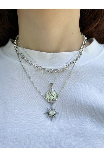 Eylülün Takısı Women's Silver Color 3 Piece Pinterest North Star Necklace Set