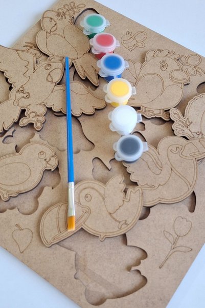 ERDİZDEN Kids Puzzle Wooden Painting and Activity Set - with Brush and Acrylic Paint Gift