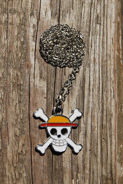 Rua Jewelry One Piece Skull Pirate Luffy Anime Necklace - Enamel Silver Color Classic with Chain