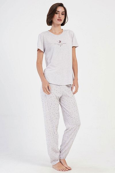 VİENETTA Women's Short Sleeve Beige Pajama Set C8T2N2O304