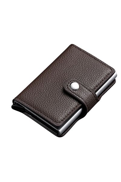OEM Brown wallet, RFID, eco-leather, aluminum alloy slot, compact, elegant