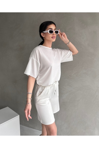 Tarz Cool Kadın Modal Kumaş Oversize Kısa Kollu Kadın Eşofman Takımı, Şortlu, Bağcıklı Yumuşak Kumaş