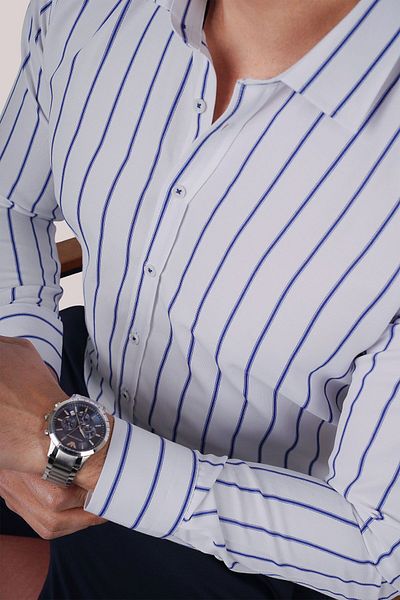 Etikmen Λευκό Μπλε ριγέ Slimfit πουκάμισο με κουτί δώρου
