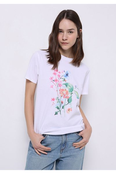 Colin's Tricou alb cu mânecă scurtă pentru femei, cu decolteu rotund, cu croială normală