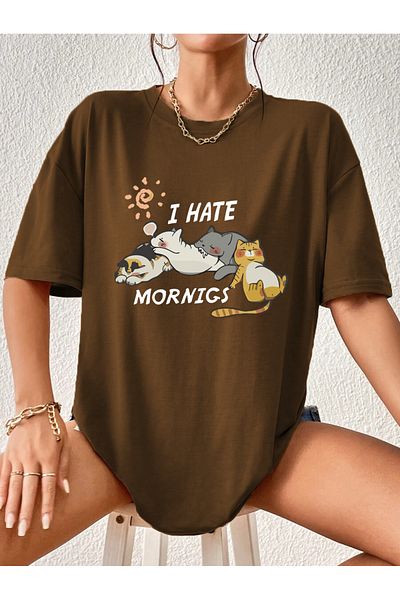 Modern Moda Cute Cats Printed Oversize T-Shirt