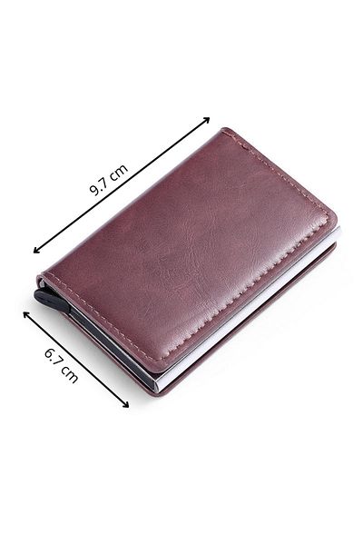 OEM Anti-fraud wallet, Compact, Brown, Eco-leather, aluminum alloy, Fits 6-7 cards
