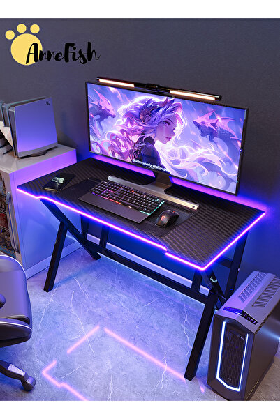 AnneFish مكتب ألعاب ذكي بقياس 100/120/140 سم مزود بشريط إضاءة LED وبلوتوث ومز...