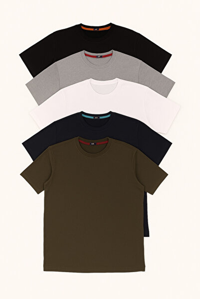 nacar çarşı Men's Multicolored Comfort Crew Neck Short Sleeve T-shirt