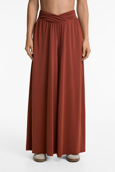 Oysho Extra wide floaty V-cut waist trousers with modal