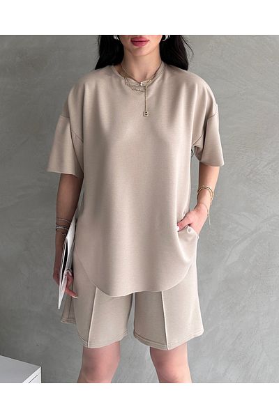 Tarz Cool Women's Modal Fabric Oversize Short Sleeve Women's Tracksuit Set with Shorts, Soft Fabric with Laces