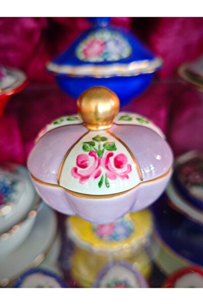 manushum El Boyama Porselen Kapaklı Papatya Lokumluk-lila