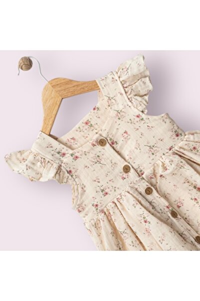 atölye kids Düğmeli Çiçek Baskılı MÜSLİN Elbise trend tarz moda bayramlık günlük