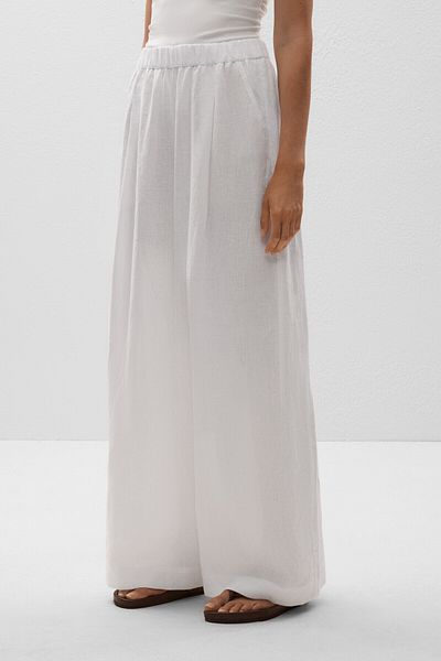 Oysho 100% linen wide-leg trousers