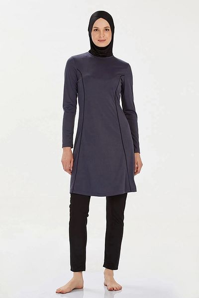 Bravie Μονόχρωμο μονόχρωμο μαγιό Hijab με λεπτομέρεια γραμμής - - 9021