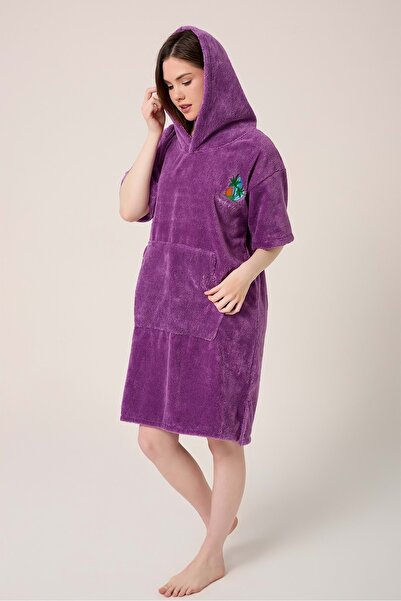 VEVİEN HOME Palmiye Sörf Nakışlı Yetişkin Sörf Yazlık Panço Kapüşonlu Plaj Havlusu MOR