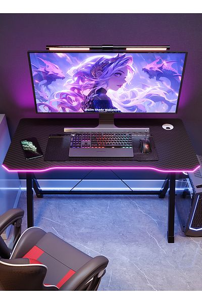 AnneFish Gaming Desk 120cm Smart Bluetooth Led Strip Music Sync Computer Carbon Fiber Surface Table