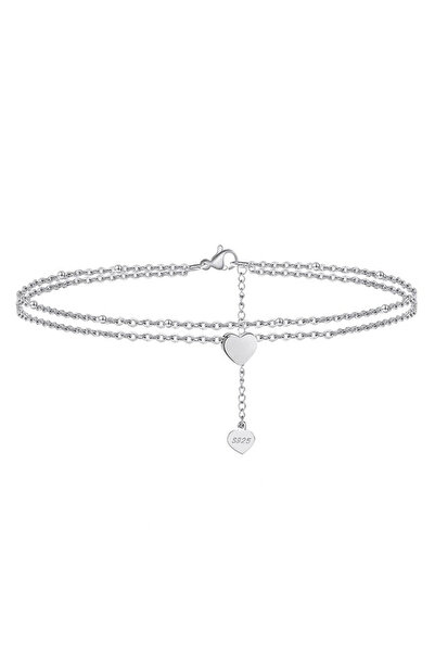 delis 925 Silver Ankle Bracelet, Jw532, Heart Pattern, Rhodium Plated