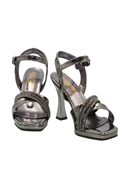 Celira Platinum Patent Leather Stone Classic Heel Women's Shoes