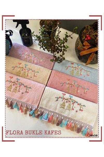 Beğenal 6-Piece Flora Bukle (Cage) Embroidered Hand-Face Towel Set (50 X 90 cm)