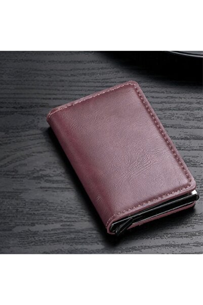 OEM Anti-fraud wallet, Compact, Brown, Eco-leather, aluminum alloy, Fits 6-7 cards