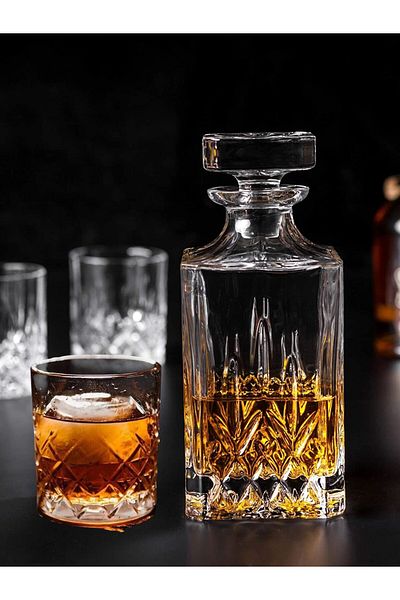 Paşabahçe Timess Series-Whisky-Vodka-Wine Ware-Set.5 Pieces-4 Pcs 345 Cc-Glass-750 Cc-Wine Pot-Bottle