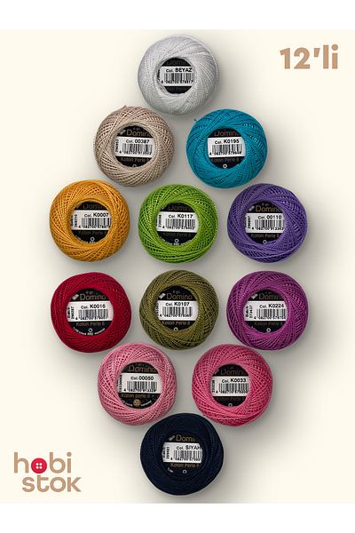 domino Set of 12 - Koton Perle Size 8 Embroidery Floss Set - Mixed Color - Color Can Be Specified