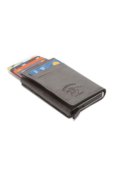 Newish Men's Vegan Leather Rfid Protected Mechanism Automatic Slid Card Holder and Wallet