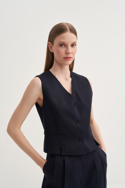 Jorbinol Yırtmaçlı Keten Yelek