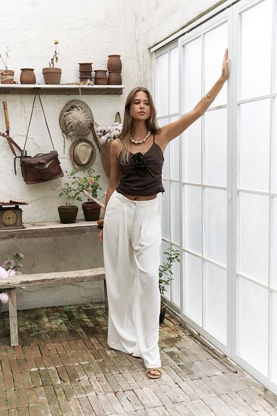 BOHEMAİ Παντελόνι Palazzo από λινό Mahoney Ecru