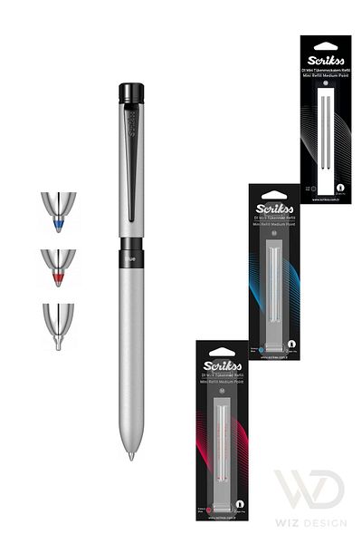 Scrikss 83 Sport Multifunction Silver Gray (Ball Point Pen Blue and Red & Versatile) + Refill Gift