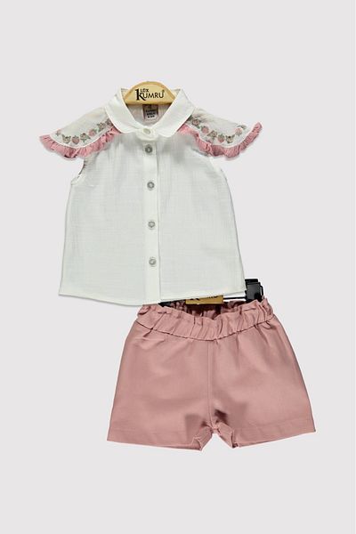 Lux Kumru Baby Girl Shirt Set with Embroidery Detail on the Shoulder