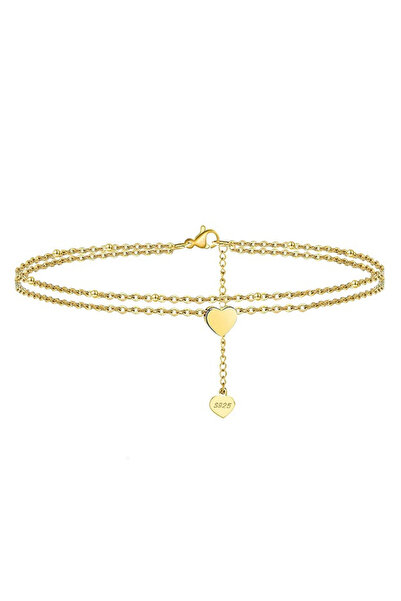 delis 925 Silver Ankle Bracelet, Jw531, Heart Pattern, Gold Plated