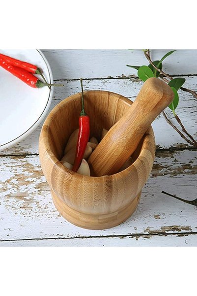 Bisbell Manual Grinder Wooden,Morter & Pestle Set 10Cm