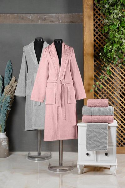 Stylish Home SET HALATE PENTRU 2 PERSOANE ESSE -6pcs -LIGHT GRAY/PINK