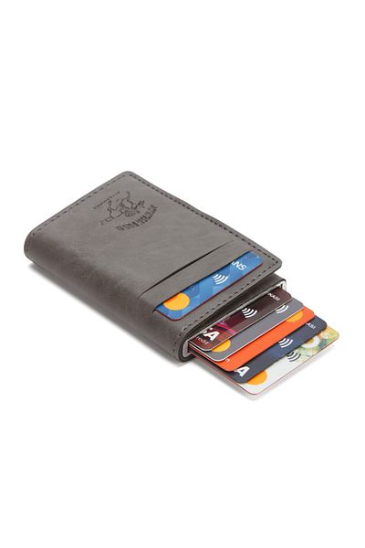 Newish Men's Vegan Leather Rfid Protected Mechanism Automatic Slid Card Holder and Wallet