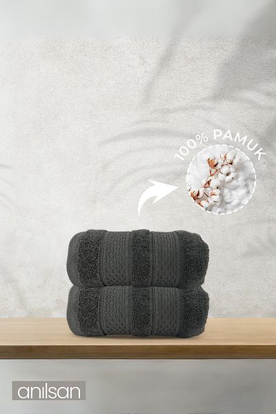Anılsan 2 Pack Zeru Anthracite Hand Towels - 50X70 Cm, 225 Gr, 100% Cotton, Spa and Hotel Towels, Daily Use