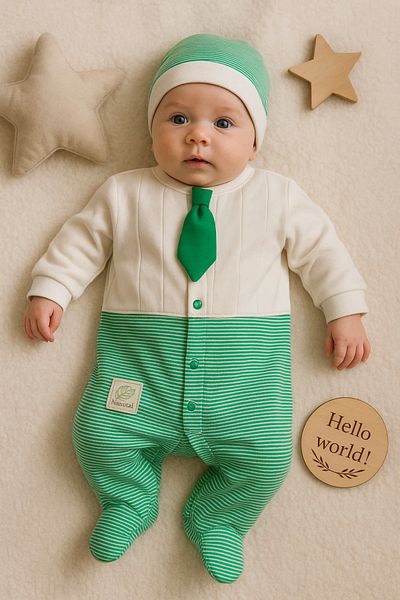 Babydonat Baby Boy Jumpsuit with Tie and Hat 100% Cotton