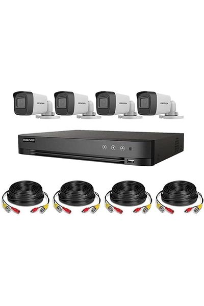 HIKVASION Turbo HD Surveillance Camera Kit with 4 Channels DVR - 4 x 1080p Indoor & Outdoor Cameras with Night