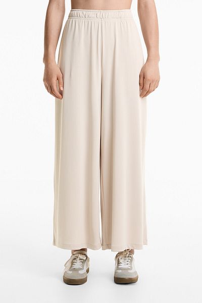 Oysho Wide-leg Floaty Crop Trousers With Soft-touch Modal