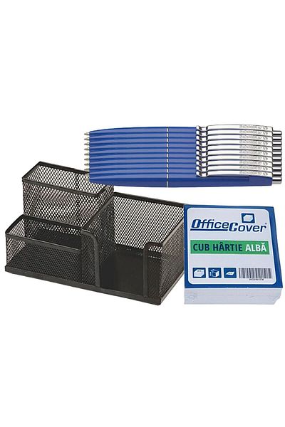 SCHNEIDER Office Premium Set-10 Schneider Retractable Pens - Black Metal Holder and White Cube