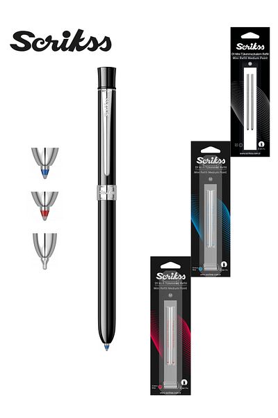 Scrikss 93 Series Multifunction Black (Blue and Red Ballpoint Pen & Versatile) + Refill Gift